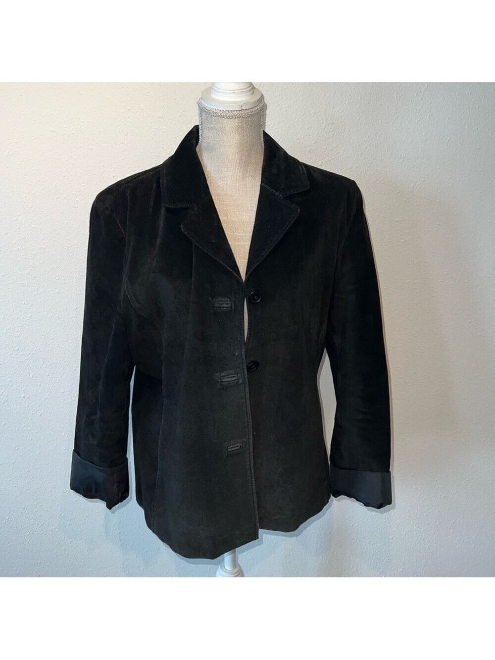 Hillard & Hanson Black Leather Vintage Blazer Jacket With Buttons Size Large
